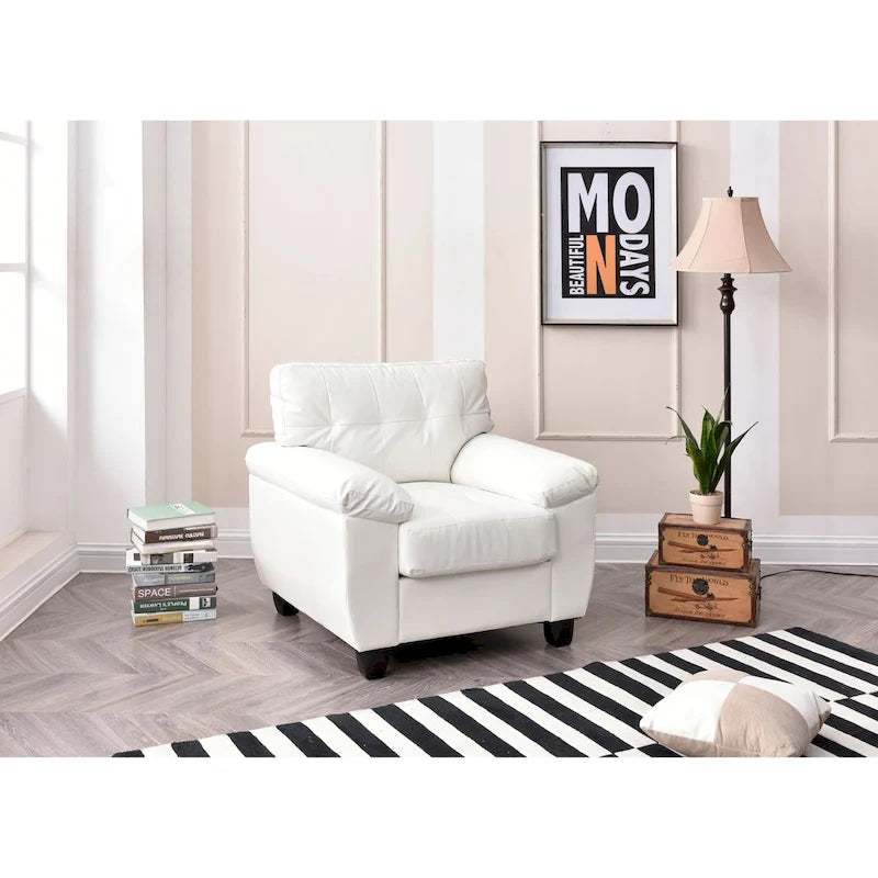 Faux Leather Accent Chair with Tufted Back and Pocket Coil Seat – 36W x 33D x 35H in