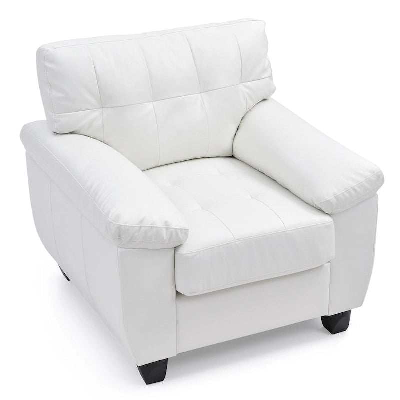 Faux Leather Accent Chair with Tufted Back and Pocket Coil Seat – 36W x 33D x 35H in