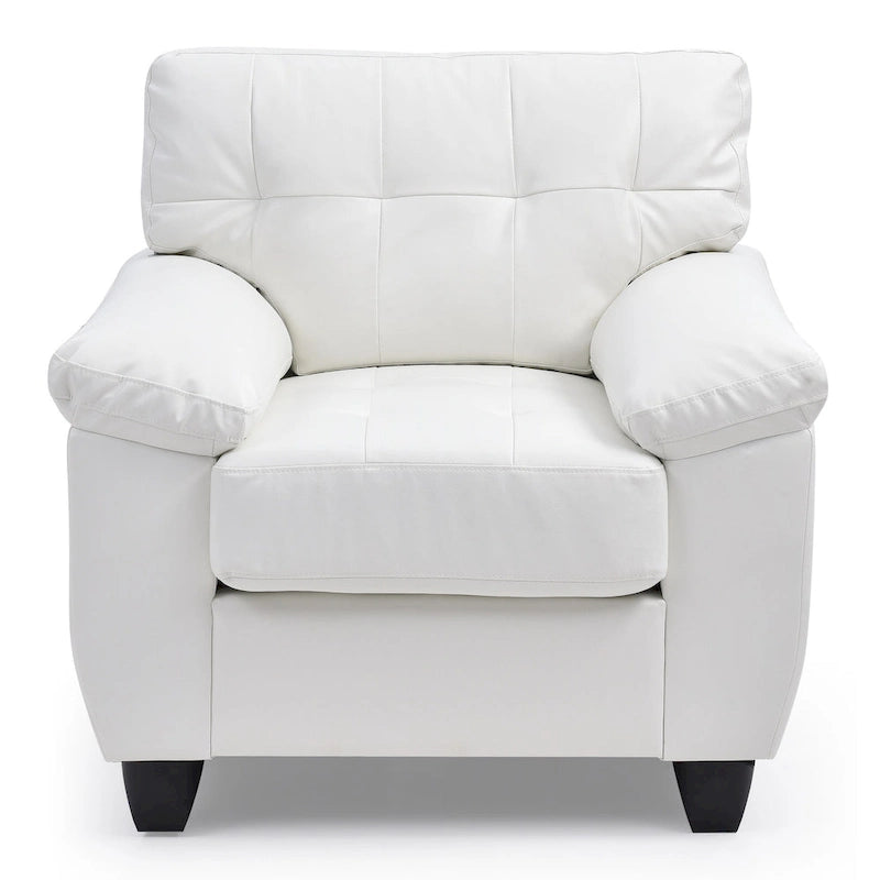 Faux Leather Accent Chair with Tufted Back and Pocket Coil Seat – 36W x 33D x 35H in