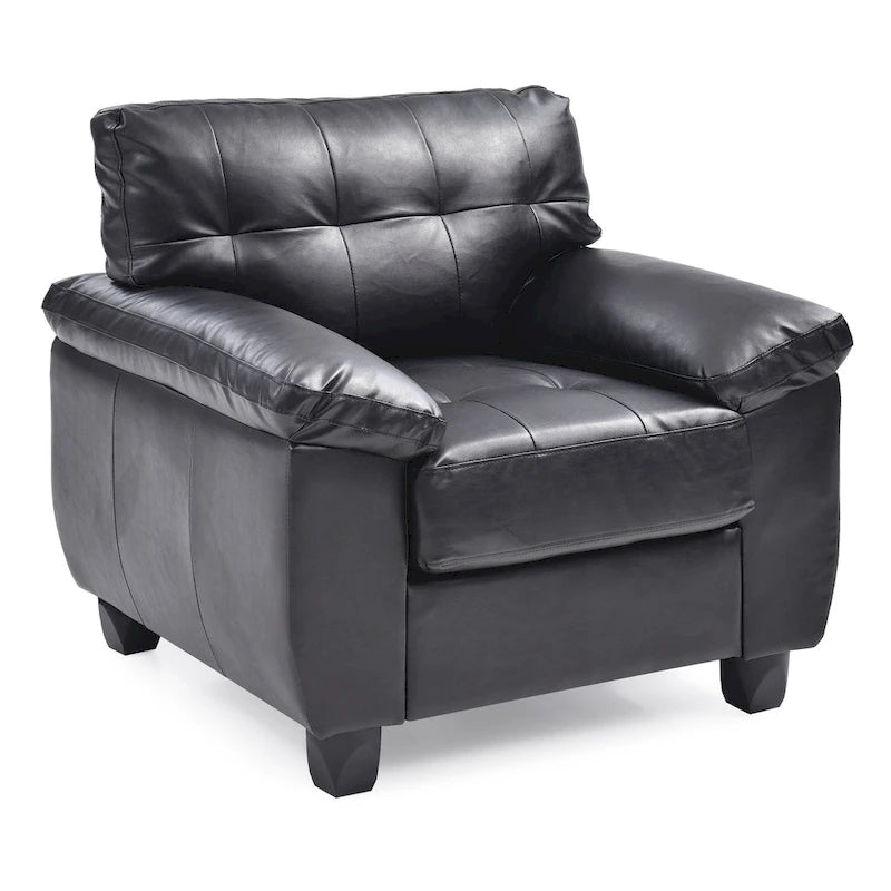 Faux Leather Accent Chair with Tufted Back and Pocket Coil Seat – 36W x 33D x 35H in