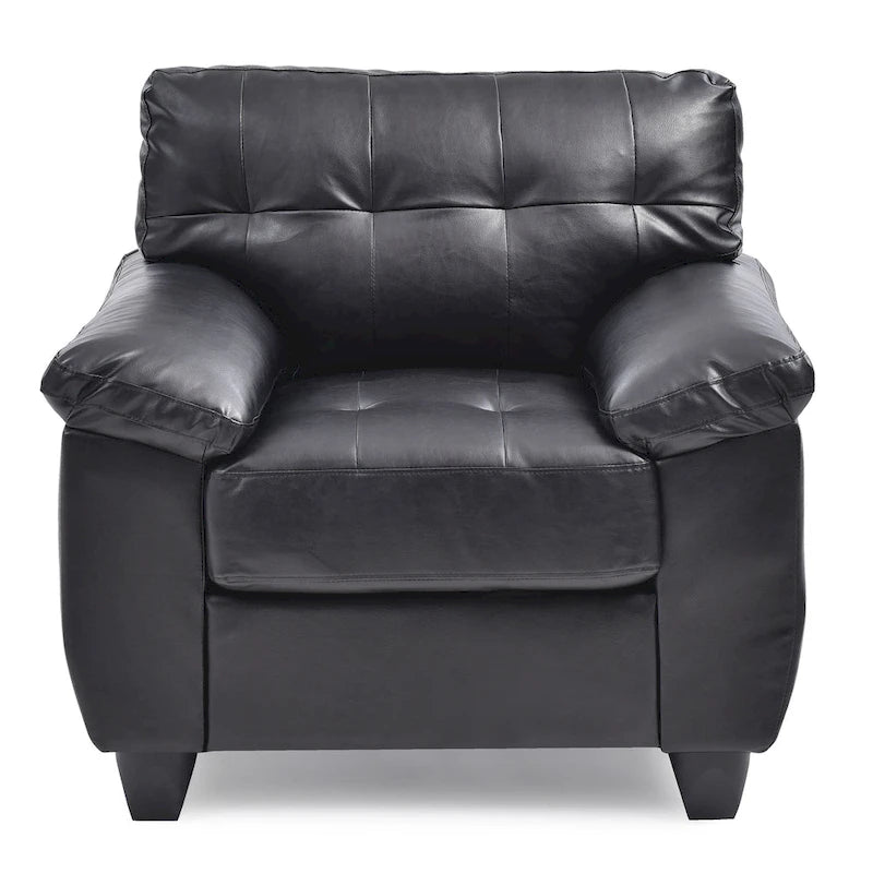 Faux Leather Accent Chair with Tufted Back and Pocket Coil Seat – 36W x 33D x 35H in