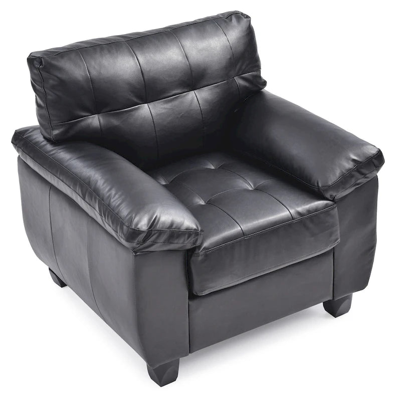 Faux Leather Accent Chair with Tufted Back and Pocket Coil Seat – 36W x 33D x 35H in