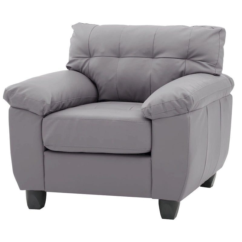 Faux Leather Accent Chair with Tufted Back and Pocket Coil Seat – 36W x 33D x 35H in
