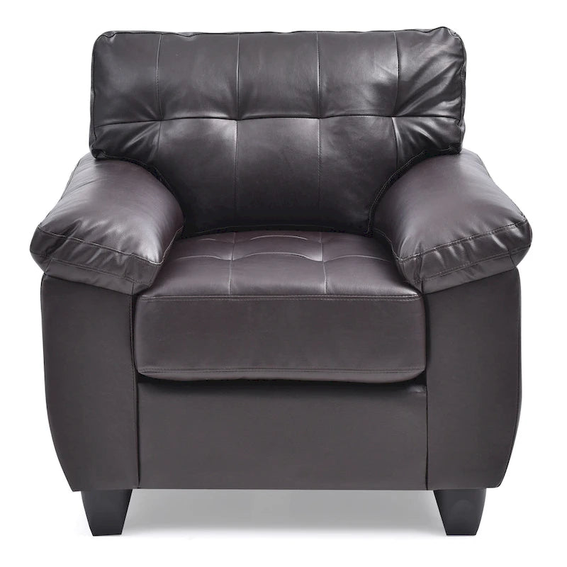 Faux Leather Accent Chair with Tufted Back and Pocket Coil Seat – 36W x 33D x 35H in
