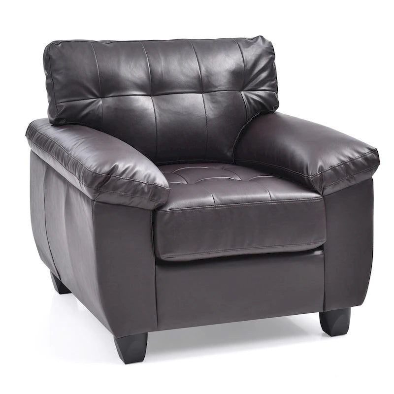 Faux Leather Accent Chair with Tufted Back and Pocket Coil Seat – 36W x 33D x 35H in