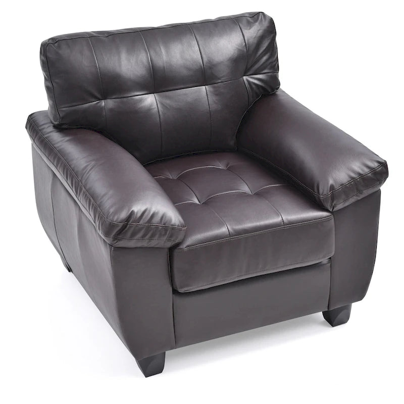 Faux Leather Accent Chair with Tufted Back and Pocket Coil Seat – 36W x 33D x 35H in