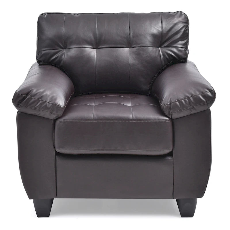 Faux Leather Accent Chair with Tufted Back and Pocket Coil Seat – 36W x 33D x 35H in