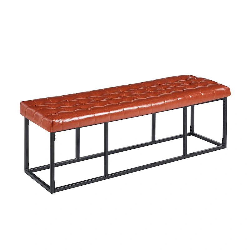 Faux Leather Accent Bench with Metal Frame Base