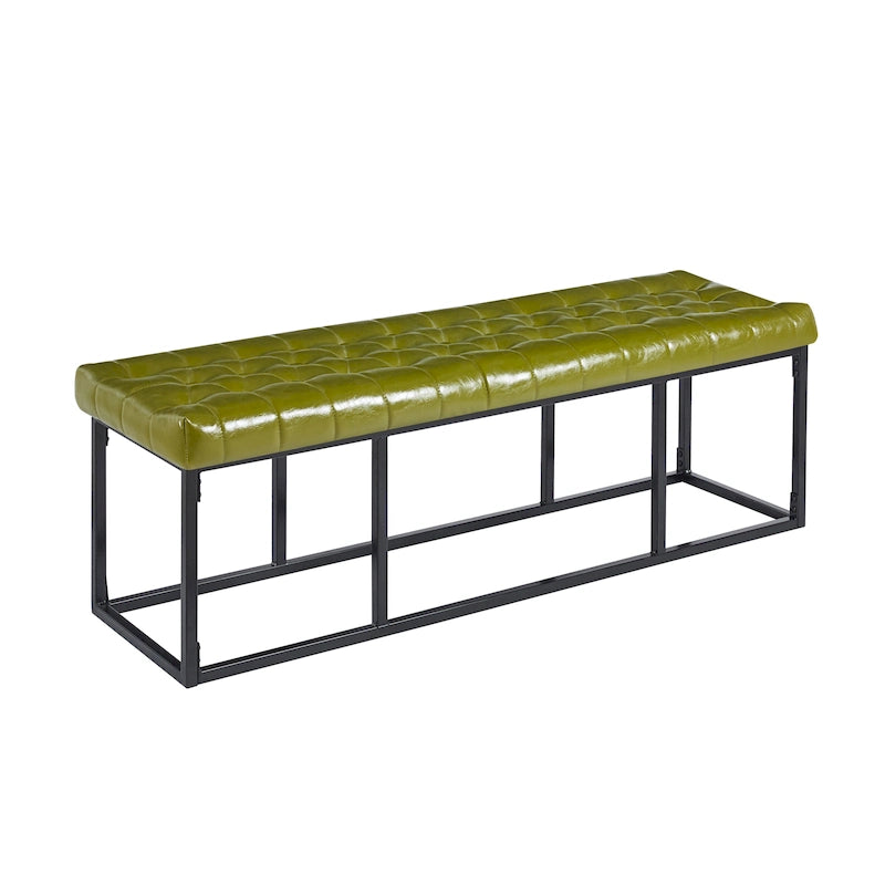 Faux Leather Accent Bench with Metal Frame Base