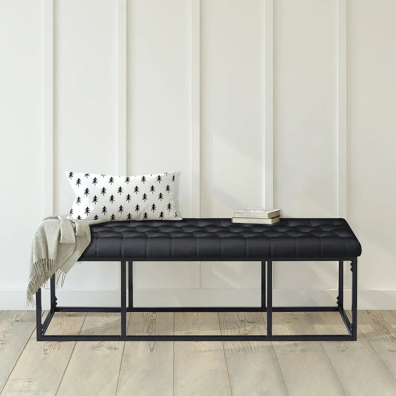  Ellie Faux Leather Accent Bench with Metal Frame Base
