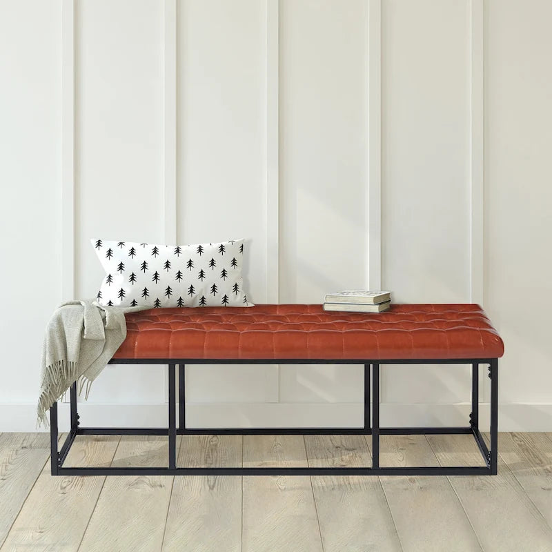 Faux Leather Accent Bench with Metal Frame Base