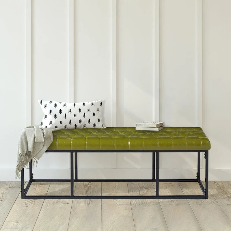 Faux Leather Accent Bench with Metal Frame Base