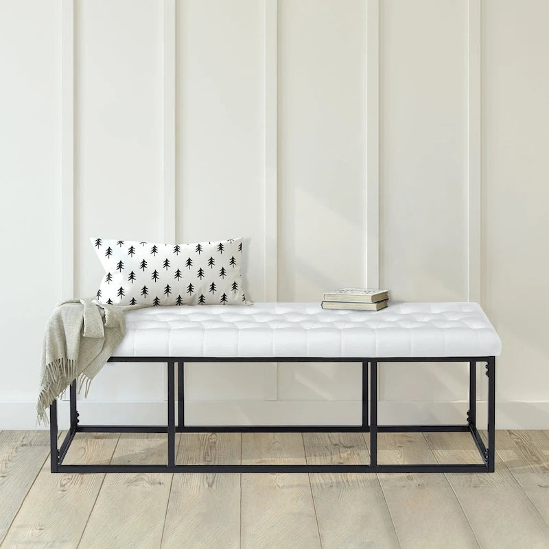 Faux Leather Accent Bench with Metal Frame Base