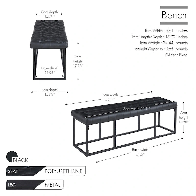 Faux Leather Accent Bench with Metal Frame Base