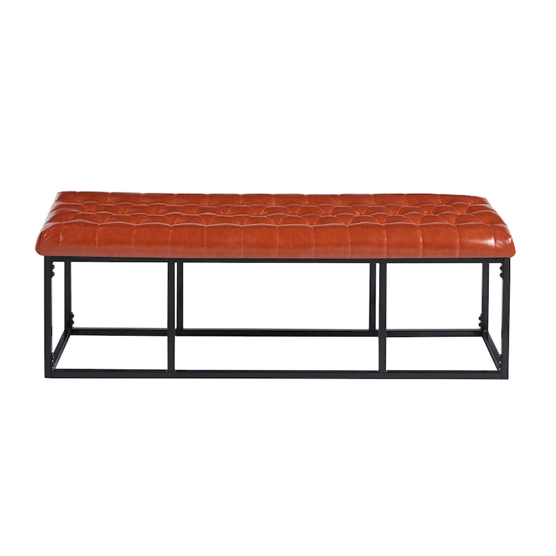 Faux Leather Accent Bench with Metal Frame Base
