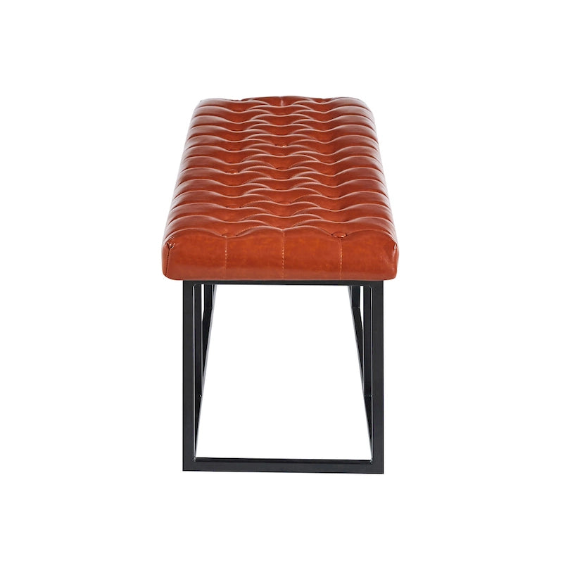 Faux Leather Accent Bench with Metal Frame Base