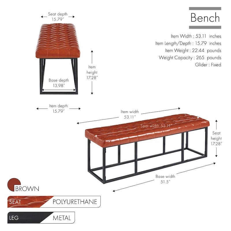 Faux Leather Accent Bench with Metal Frame Base