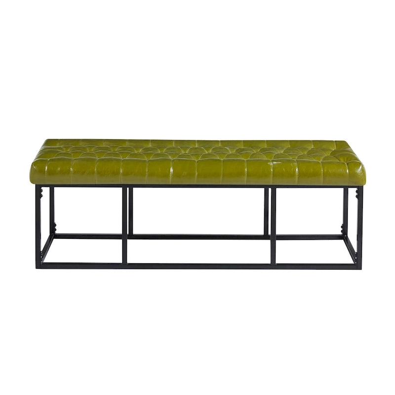Faux Leather Accent Bench with Metal Frame Base
