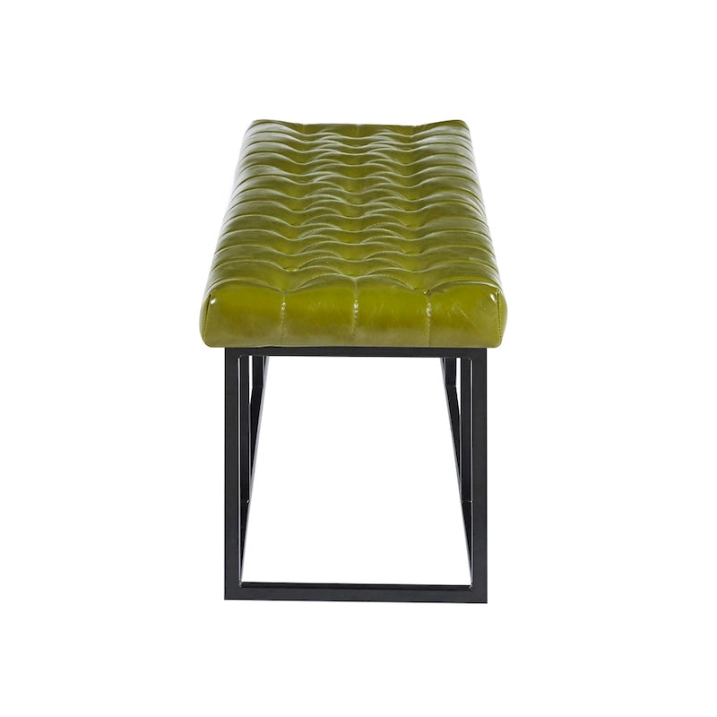 Faux Leather Accent Bench with Metal Frame Base