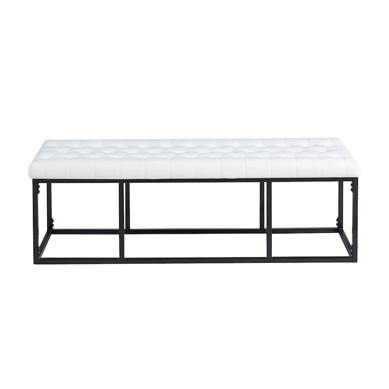 Faux Leather Accent Bench with Metal Frame Base