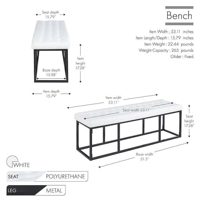 Faux Leather Accent Bench with Metal Frame Base