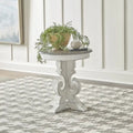 Round Pedestal End Table with Scrolled Base – 2 Finish Options