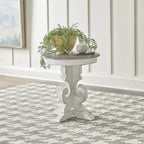 Round Pedestal End Table with Scrolled Base – 2 Finish Options