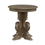Round Pedestal End Table with Scrolled Base – 2 Finish Options