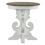 Round Pedestal End Table with Scrolled Base – 2 Finish Options