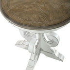 Round Pedestal End Table with Scrolled Base – 2 Finish Options
