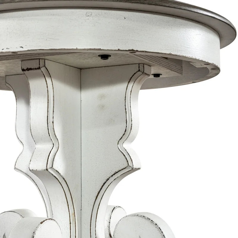 Round Pedestal End Table with Scrolled Base – 2 Finish Options