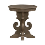Round Pedestal End Table with Scrolled Base – 2 Finish Options