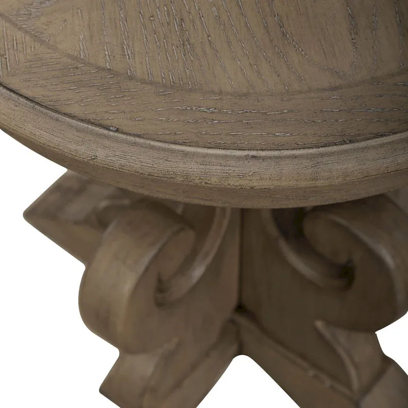 Round Pedestal End Table with Scrolled Base – 2 Finish Options
