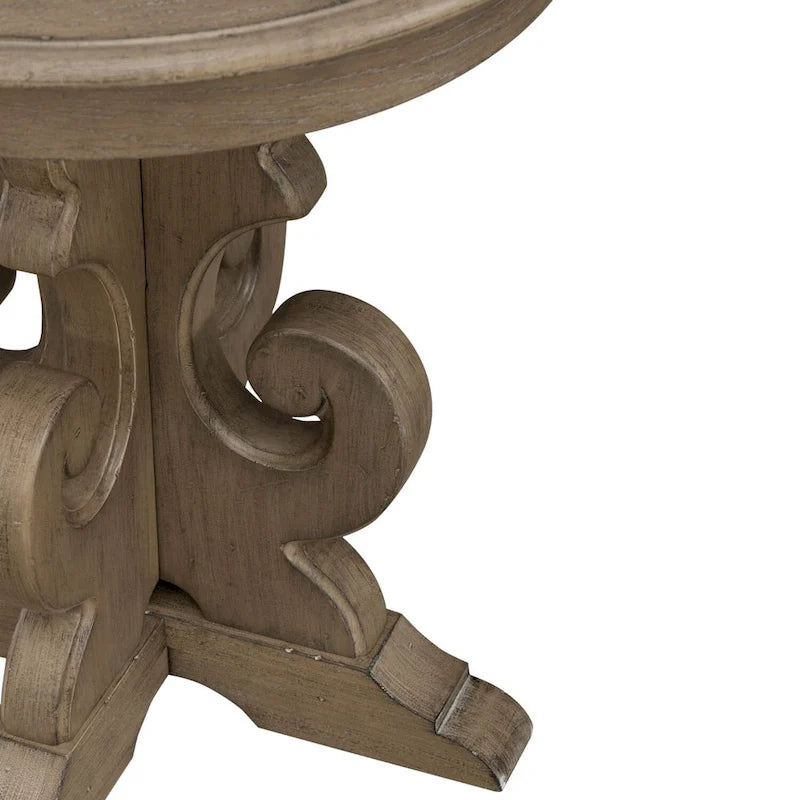 Round Pedestal End Table with Scrolled Base – 2 Finish Options