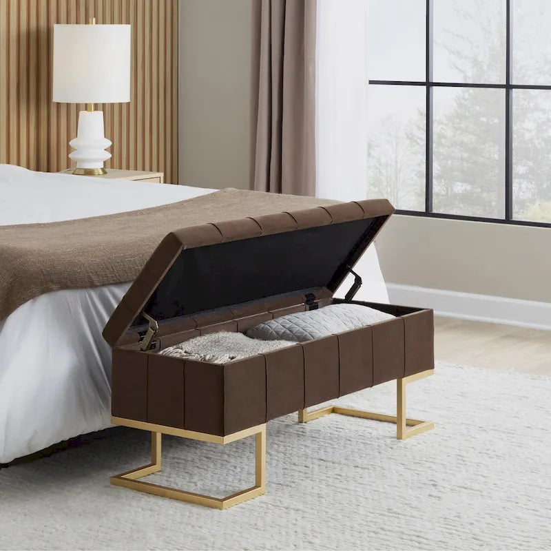  Crossgar Velvet Storage Bench with Flip-Top Lid