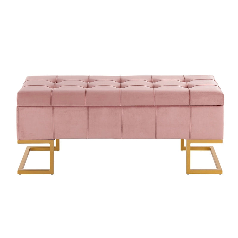 Velvet Storage Bench with Flip-Top Lid