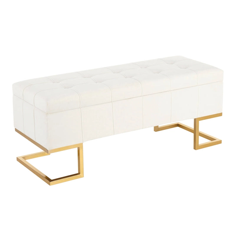 Velvet Storage Bench with Flip-Top Lid
