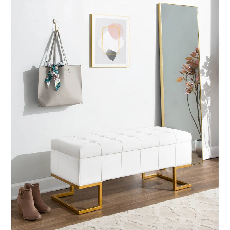 Velvet Storage Bench with Flip-Top Lid