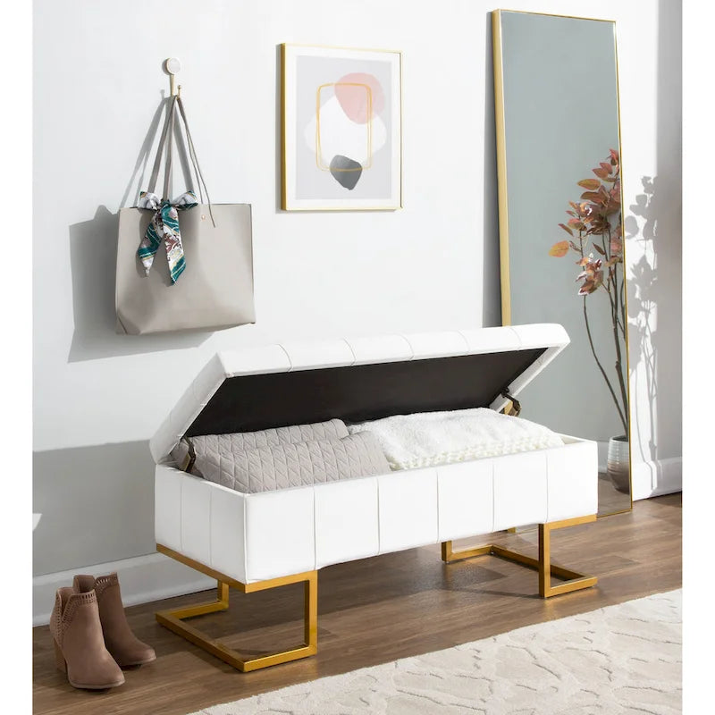 Velvet Storage Bench with Flip-Top Lid