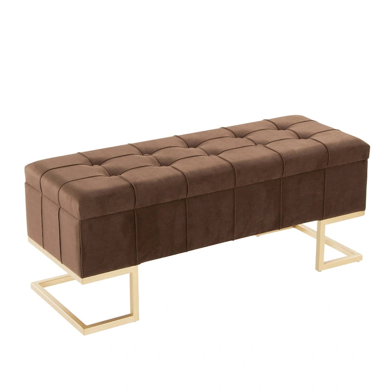 Velvet Storage Bench with Flip-Top Lid