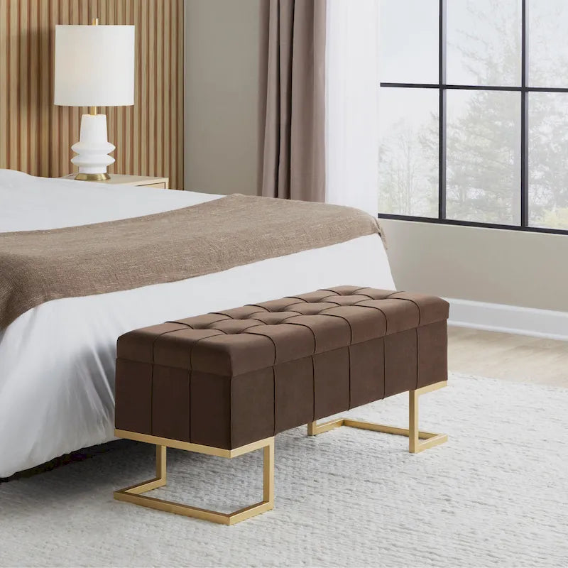 Velvet Storage Bench with Flip-Top Lid