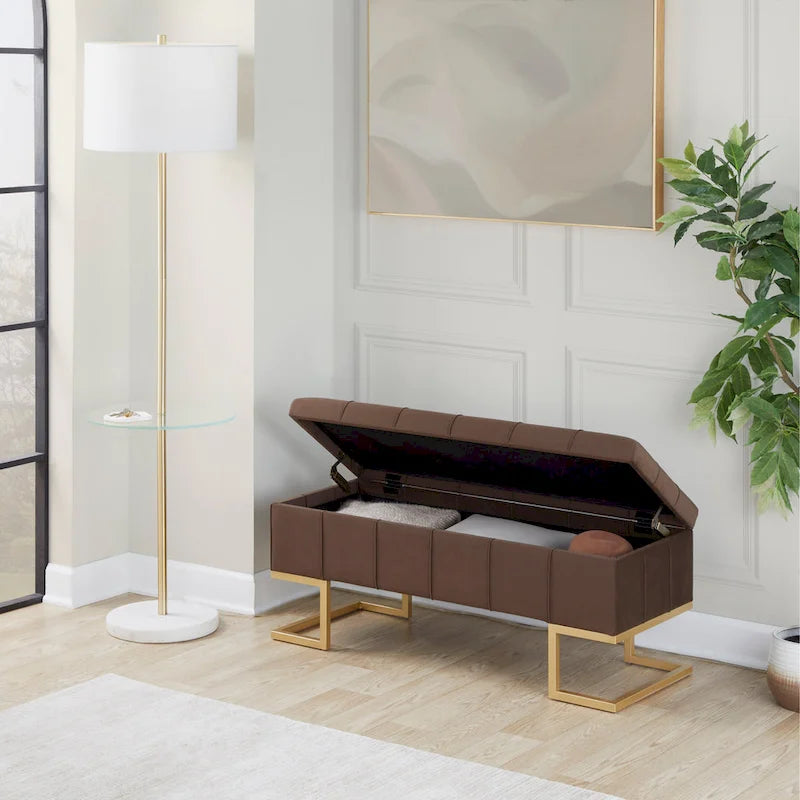 Velvet Storage Bench with Flip-Top Lid