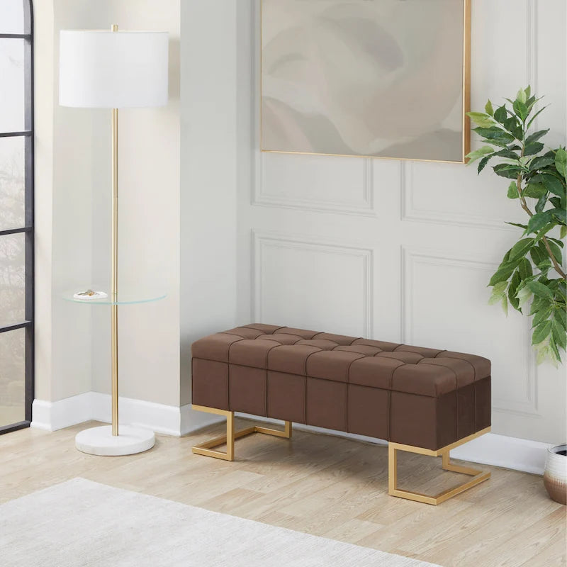 Velvet Storage Bench with Flip-Top Lid