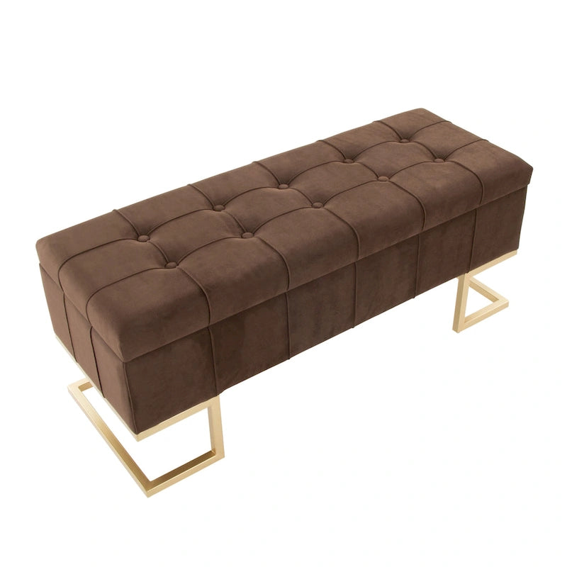 Velvet Storage Bench with Flip-Top Lid