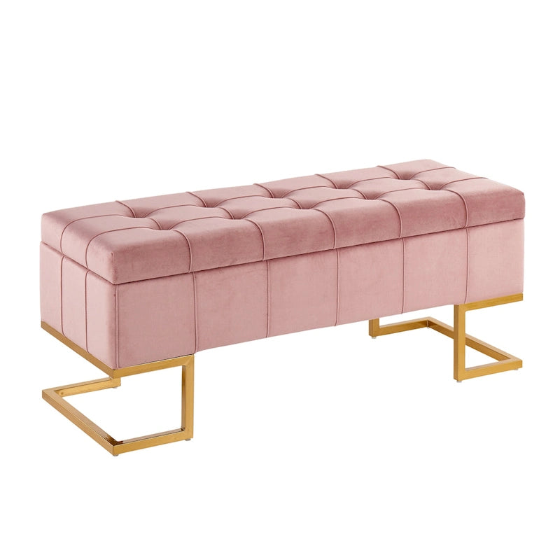Velvet Storage Bench with Flip-Top Lid