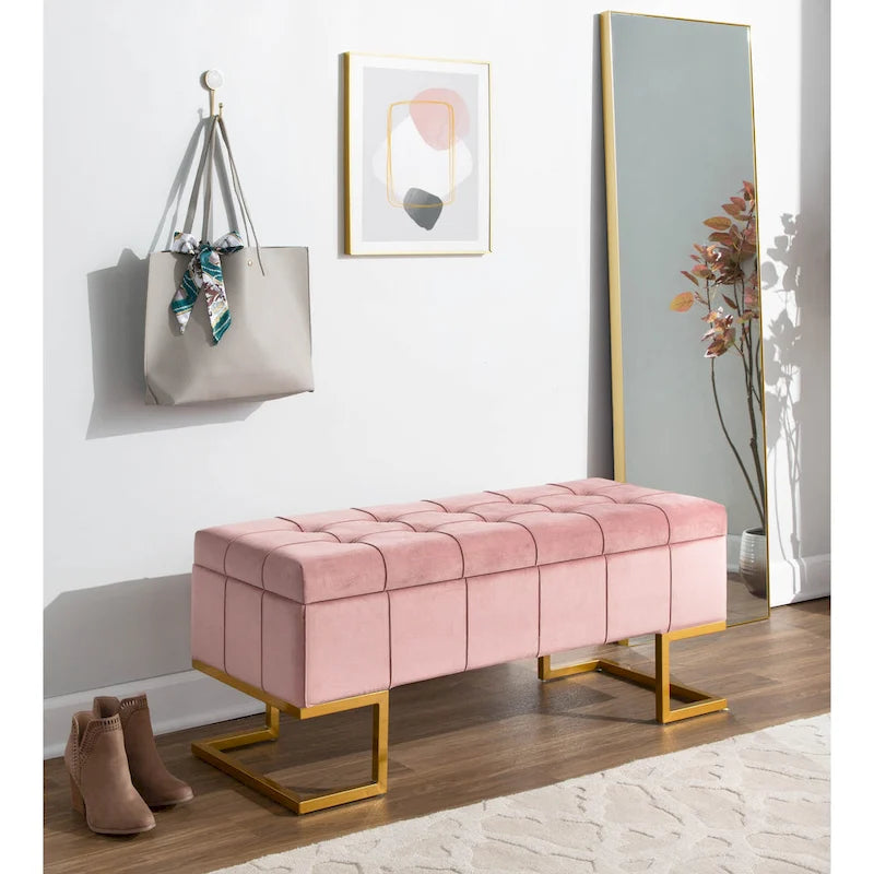 Velvet Storage Bench with Flip-Top Lid