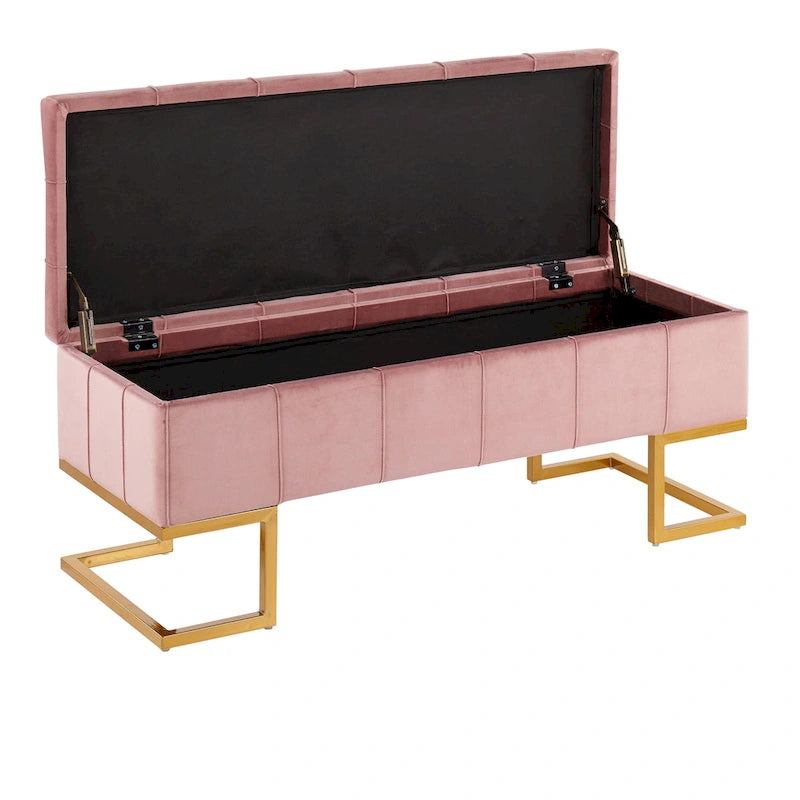 Velvet Storage Bench with Flip-Top Lid