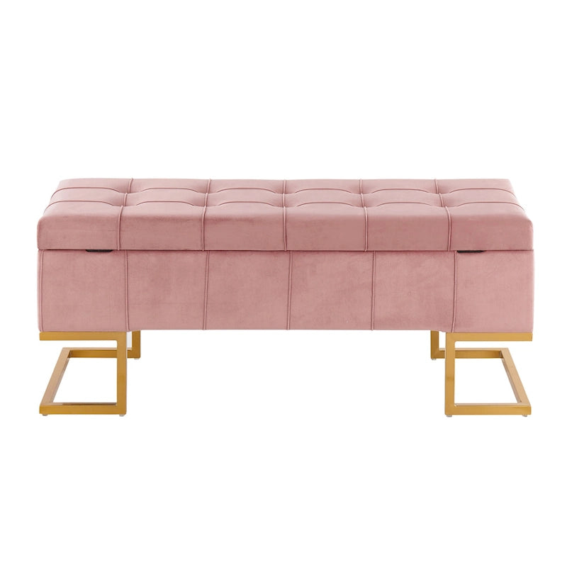 Velvet Storage Bench with Flip-Top Lid