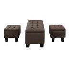 Tufted Storage Lift-Top Bench with 2 Matching Ottomans – Hardwood Frame