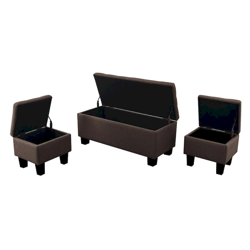 Tufted Storage Lift-Top Bench with 2 Matching Ottomans – Hardwood Frame